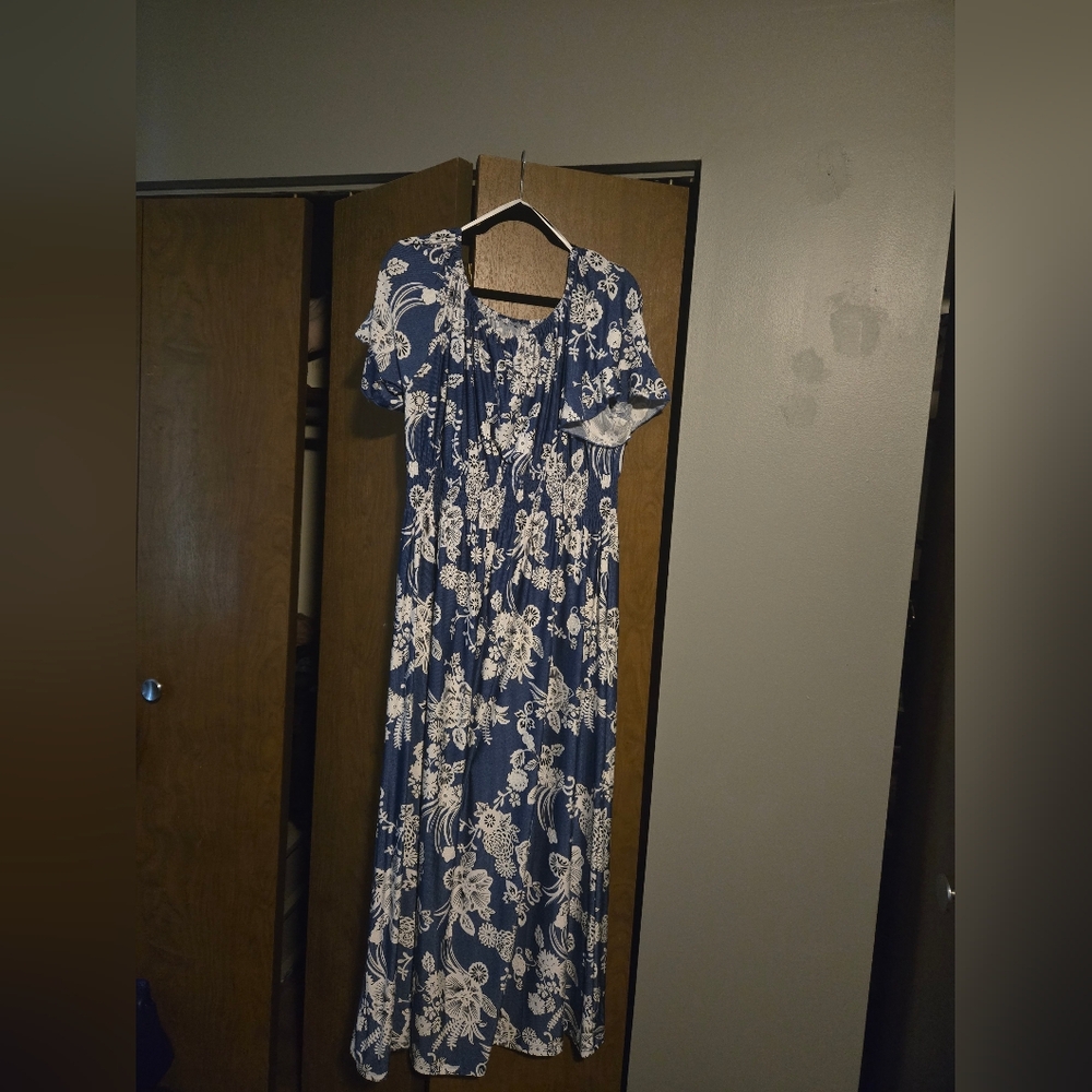 Blue and White Floral Maxi Dress